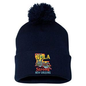 We Stand Nola Strong New Orleans Traveling Lovers Graphic Pom Pom 12in Knit Beanie