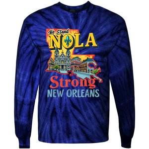 We Stand Nola Strong New Orleans Traveling Lovers Graphic Tie-Dye Long Sleeve Shirt