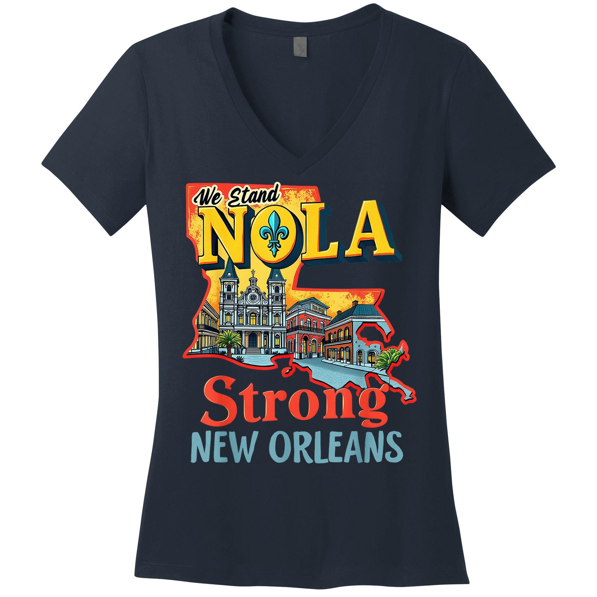We Stand Nola Strong New Orleans Traveling Lovers Graphic Women's V-Neck T-Shirt