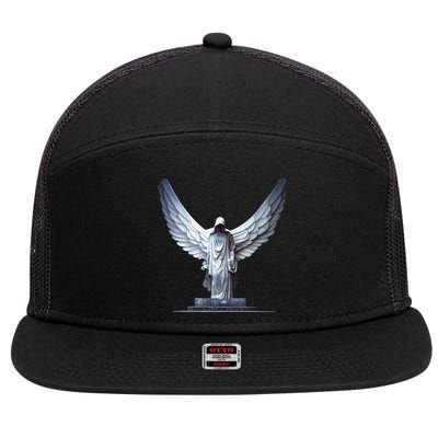 White Statue Of An Angel Of Death In A Greek Temple 7 Panel Mesh Trucker Snapback Hat