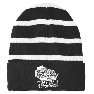 Wisconsin Smell Our Dairy Air Funny Wisconsin Striped Beanie with Solid Band