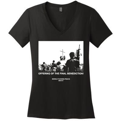 Worldfuckingpeace Store Offering Of The Final Benediction Women's V-Neck T-Shirt