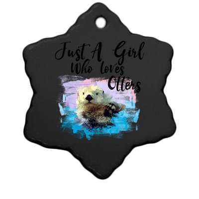 Watercolor Sea Otter Gift Who Loves Otters Great Gift Ceramic Star Ornament