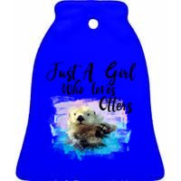 Watercolor Sea Otter Gift Who Loves Otters Great Gift Ceramic Bell Ornament