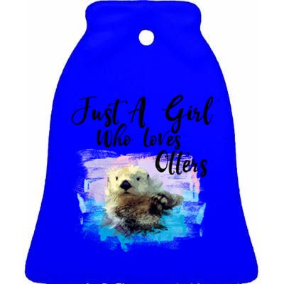 Watercolor Sea Otter Gift Who Loves Otters Great Gift Ceramic Bell Ornament