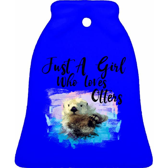 Watercolor Sea Otter Gift Who Loves Otters Great Gift Ceramic Bell Ornament