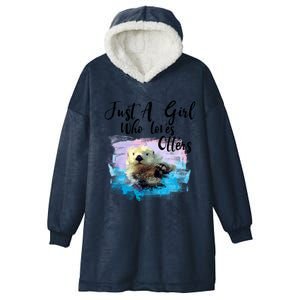 Watercolor Sea Otter Gift Who Loves Otters Great Gift Hooded Wearable Blanket