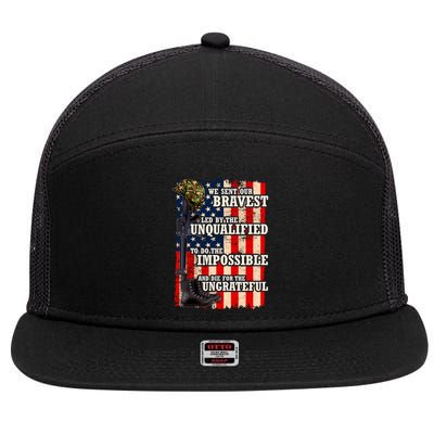 We Sent Our Bravest Support Military Veterans USA Flag 7 Panel Mesh Trucker Snapback Hat