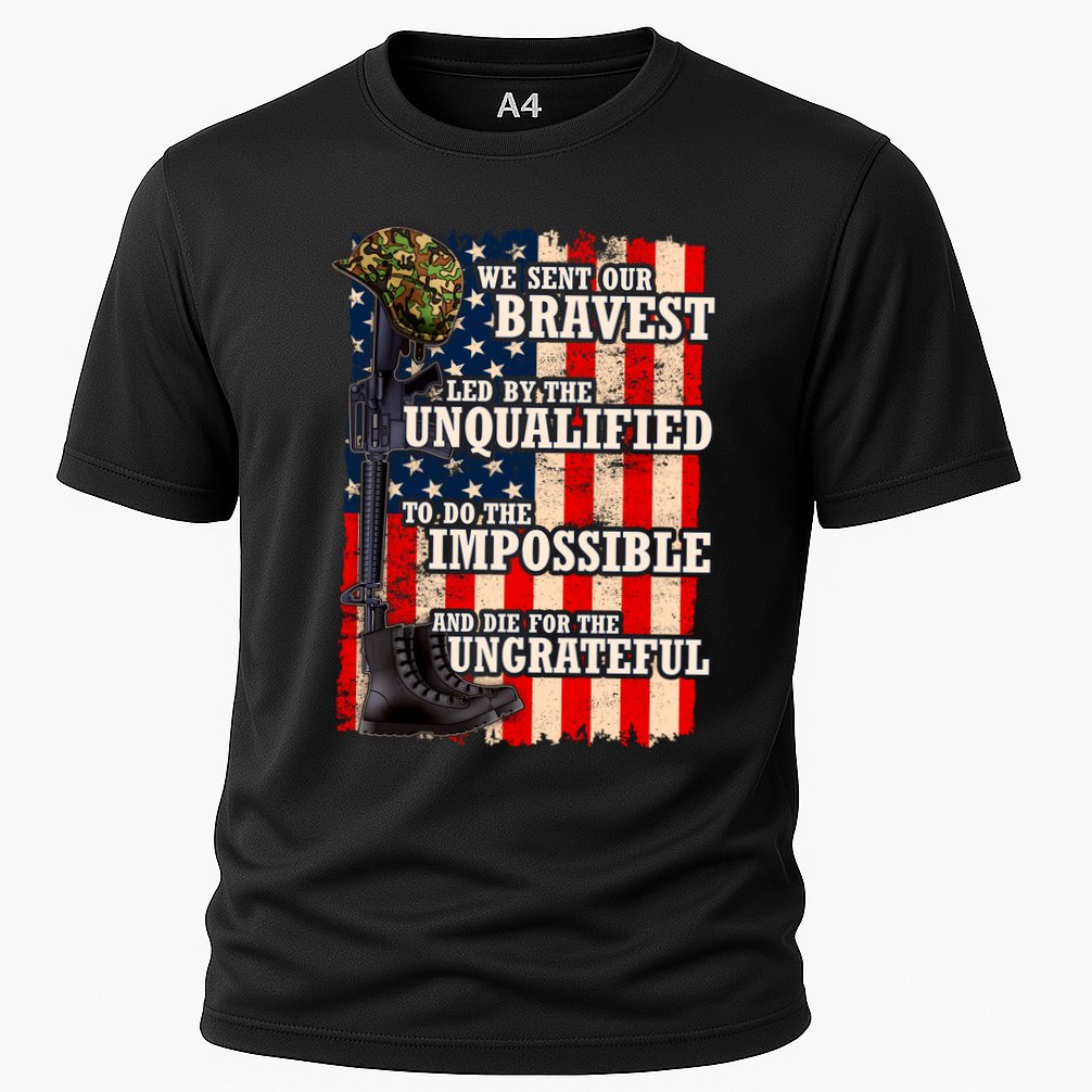 We Sent Our Bravest Support Military Veterans USA Flag Cooling Performance Crew T-Shirt