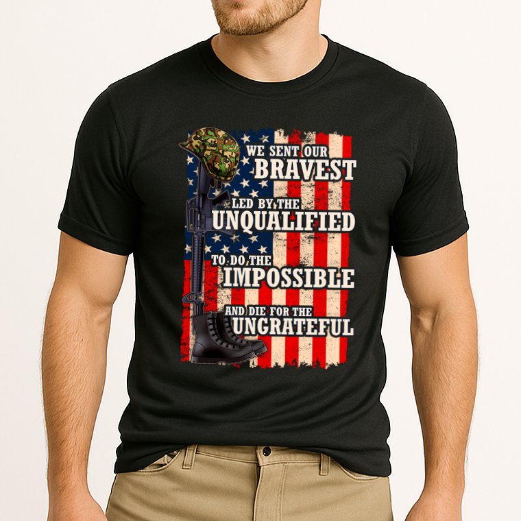 We Sent Our Bravest Support Military Veterans USA Flag Cooling Performance Crew T-Shirt