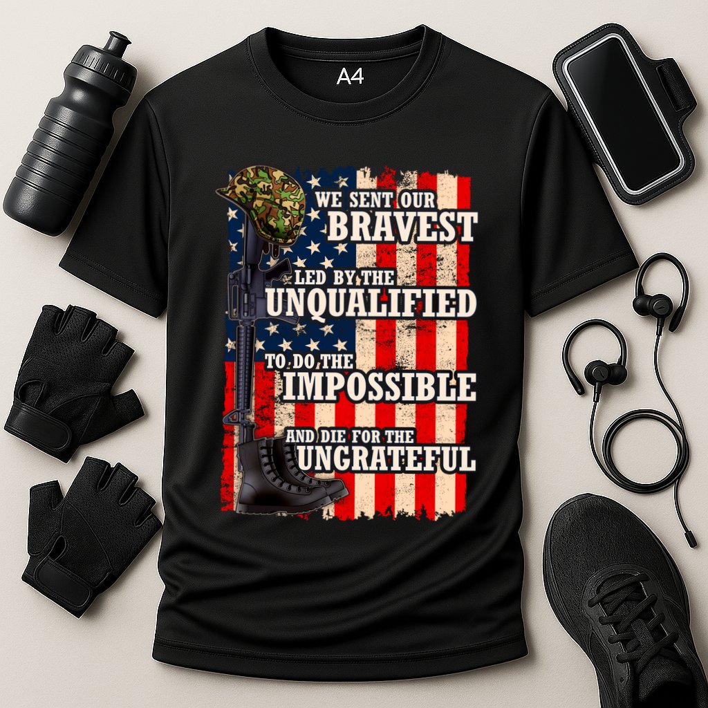We Sent Our Bravest Support Military Veterans USA Flag Cooling Performance Crew T-Shirt