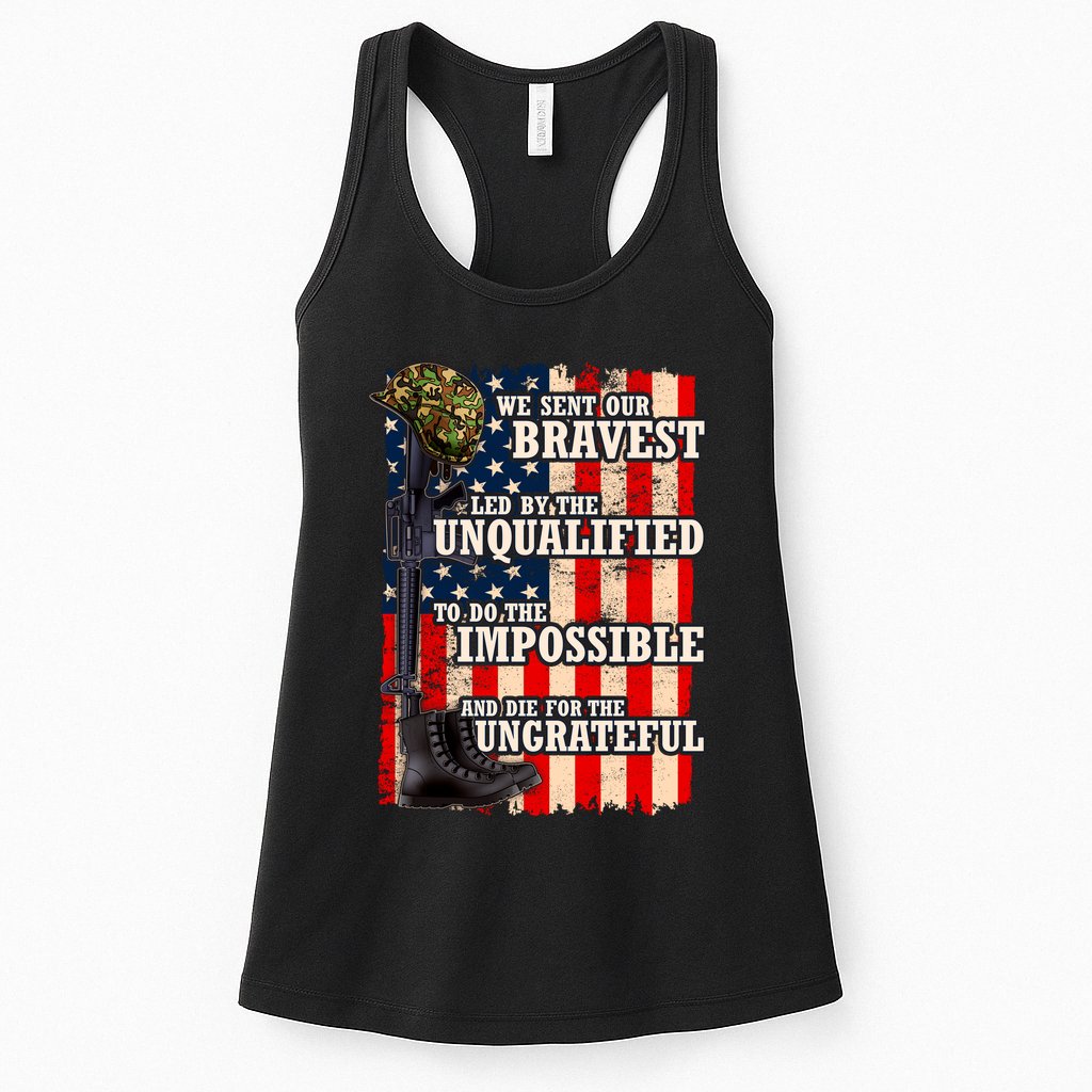 We Sent Our Bravest Support Military Veterans USA Flag Womens Tank Top