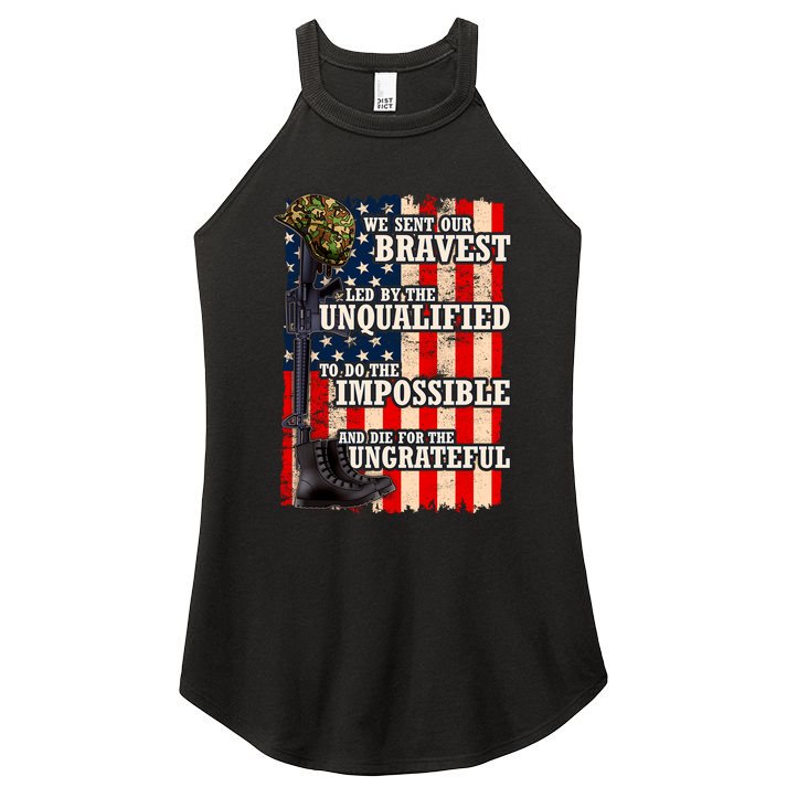 We Sent Our Bravest Support Military Veterans USA Flag Women's Perfect Tri Rocker Tank