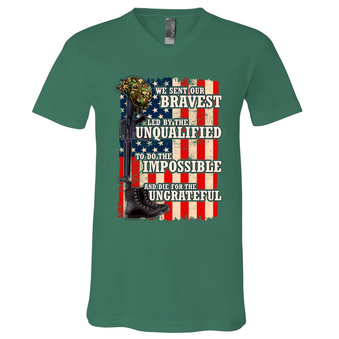 We Sent Our Bravest Support Military Veterans USA Flag V-Neck T-Shirt