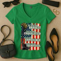 We Sent Our Bravest Support Military Veterans USA Flag Women's V-Neck T-Shirt