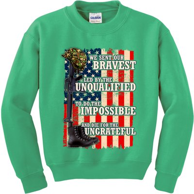 We Sent Our Bravest Support Military Veterans USA Flag Kids Sweatshirt
