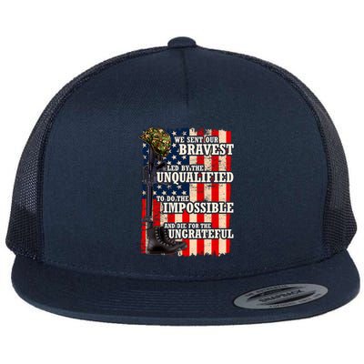 We Sent Our Bravest Support Military Veterans USA Flag Flat Bill Trucker Hat