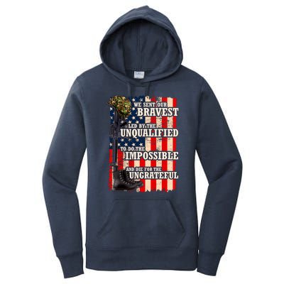 We Sent Our Bravest Support Military Veterans USA Flag Women's Pullover Hoodie