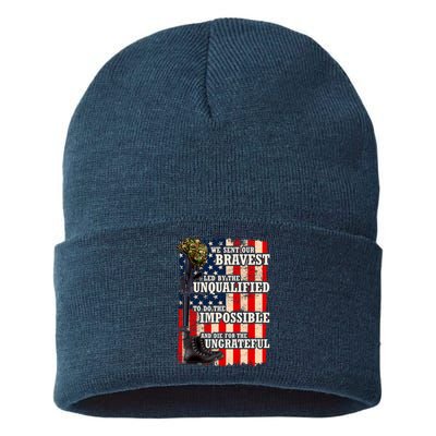 We Sent Our Bravest Support Military Veterans USA Flag Sustainable Knit Beanie