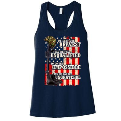 We Sent Our Bravest Support Military Veterans USA Flag Women's Racerback Tank