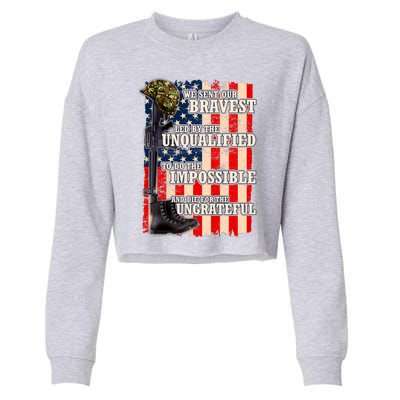 We Sent Our Bravest Support Military Veterans USA Flag Cropped Pullover Crew