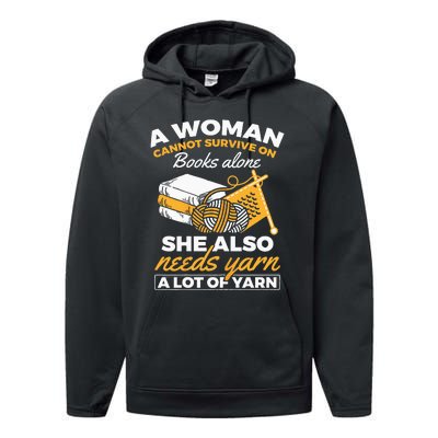 Woman Survives On Books Yarn Knitting Crochet Performance Fleece Hoodie