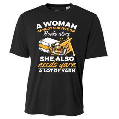 Woman Survives On Books Yarn Knitting Crochet Cooling Performance Crew T-Shirt