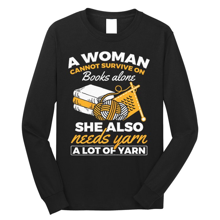 Woman Survives On Books Yarn Knitting Crochet Long Sleeve Shirt