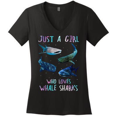 Watercolor Shark Ocean Just A Girl Who Loves Whale Sharks Women's V-Neck T-Shirt