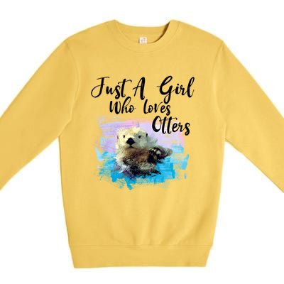 Watercolor Sea Otter Gift Who Loves Otters Cute Gift Premium Crewneck Sweatshirt