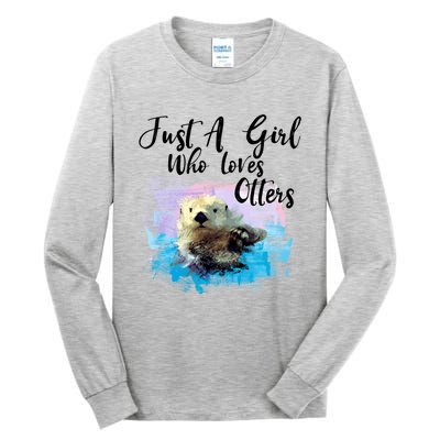 Watercolor Sea Otter Gift Who Loves Otters Cute Gift Tall Long Sleeve T-Shirt