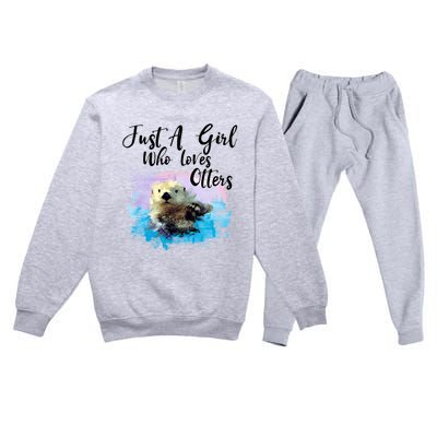 Watercolor Sea Otter Gift Who Loves Otters Cute Gift Premium Crewneck Sweatsuit Set