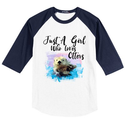 Watercolor Sea Otter Gift Who Loves Otters Cute Gift Baseball Sleeve Shirt