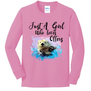 Watercolor Sea Otter Gift Who Loves Otters Cute Gift Kids Long Sleeve Shirt