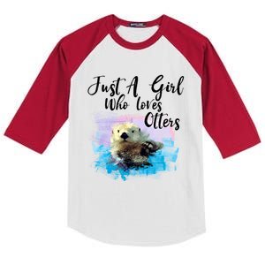 Watercolor Sea Otter Gift Who Loves Otters Cute Gift Kids Colorblock Raglan Jersey