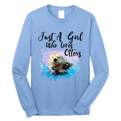 Watercolor Sea Otter Gift Who Loves Otters Cute Gift Long Sleeve Shirt