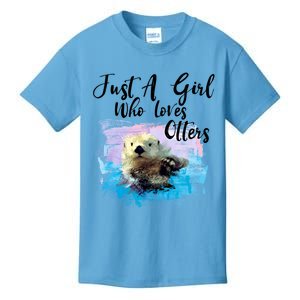 Watercolor Sea Otter Gift Who Loves Otters Cute Gift Kids T-Shirt