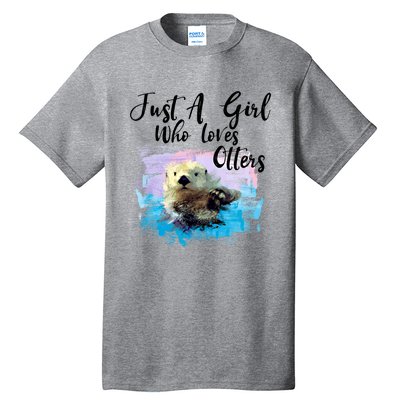 Watercolor Sea Otter Gift Who Loves Otters Cute Gift Tall T-Shirt