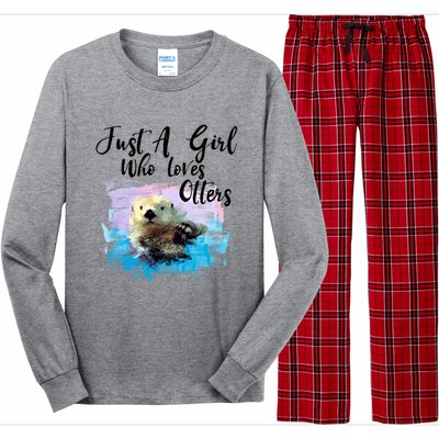 Watercolor Sea Otter Gift Who Loves Otters Cute Gift Long Sleeve Pajama Set