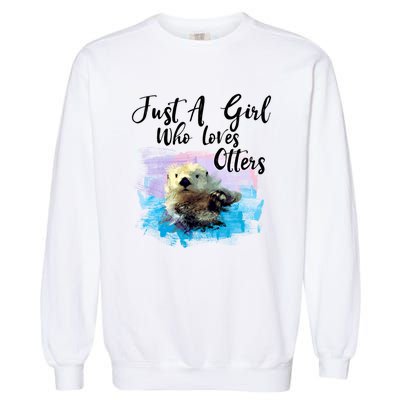 Watercolor Sea Otter Gift Who Loves Otters Cute Gift Garment-Dyed Sweatshirt