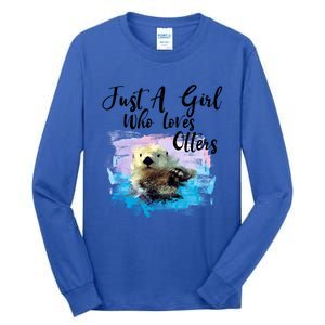 Watercolor Sea Otter Cute Gift Who Loves Otters Meaningful Gift Tall Long Sleeve T-Shirt