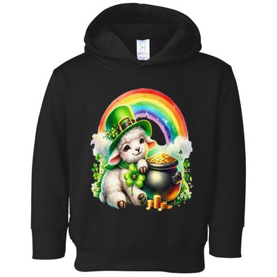 Watercolor St. PatrickS Day Leprechaun Lamb Rainbows Coins Toddler Hoodie
