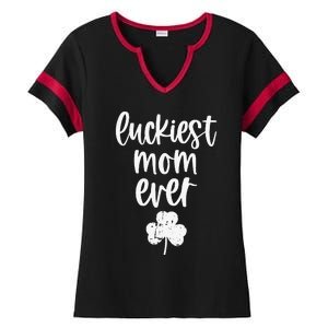 Womens St Patricks Day Cute Gift For Mother Mommy Luckiest Mom Ever Ladies Halftime Notch Neck Tee