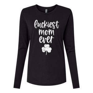 Womens St Patricks Day Cute Gift For Mother Mommy Luckiest Mom Ever Womens Cotton Relaxed Long Sleeve T-Shirt