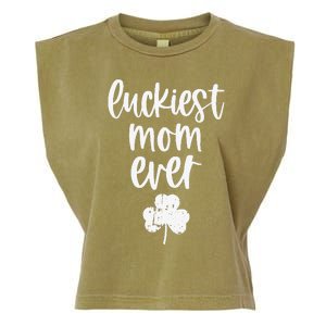 Womens St Patricks Day Cute Gift For Mother Mommy Luckiest Mom Ever Garment-Dyed Women's Muscle Tee