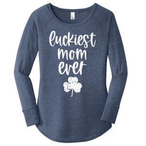 Womens St Patricks Day Cute Gift For Mother Mommy Luckiest Mom Ever Women's Perfect Tri Tunic Long Sleeve Shirt