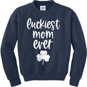 Womens St Patricks Day Cute Gift For Mother Mommy Luckiest Mom Ever Kids Sweatshirt