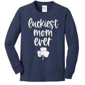 Womens St Patricks Day Cute Gift For Mother Mommy Luckiest Mom Ever Kids Long Sleeve Shirt