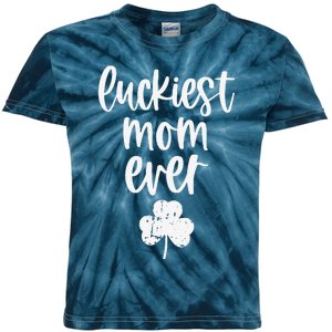 Womens St Patricks Day Cute Gift For Mother Mommy Luckiest Mom Ever Kids Tie-Dye T-Shirt