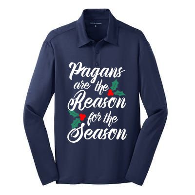 Winter Solstice Pagans Are The Reason For The Season Yule Silk Touch Performance Long Sleeve Polo